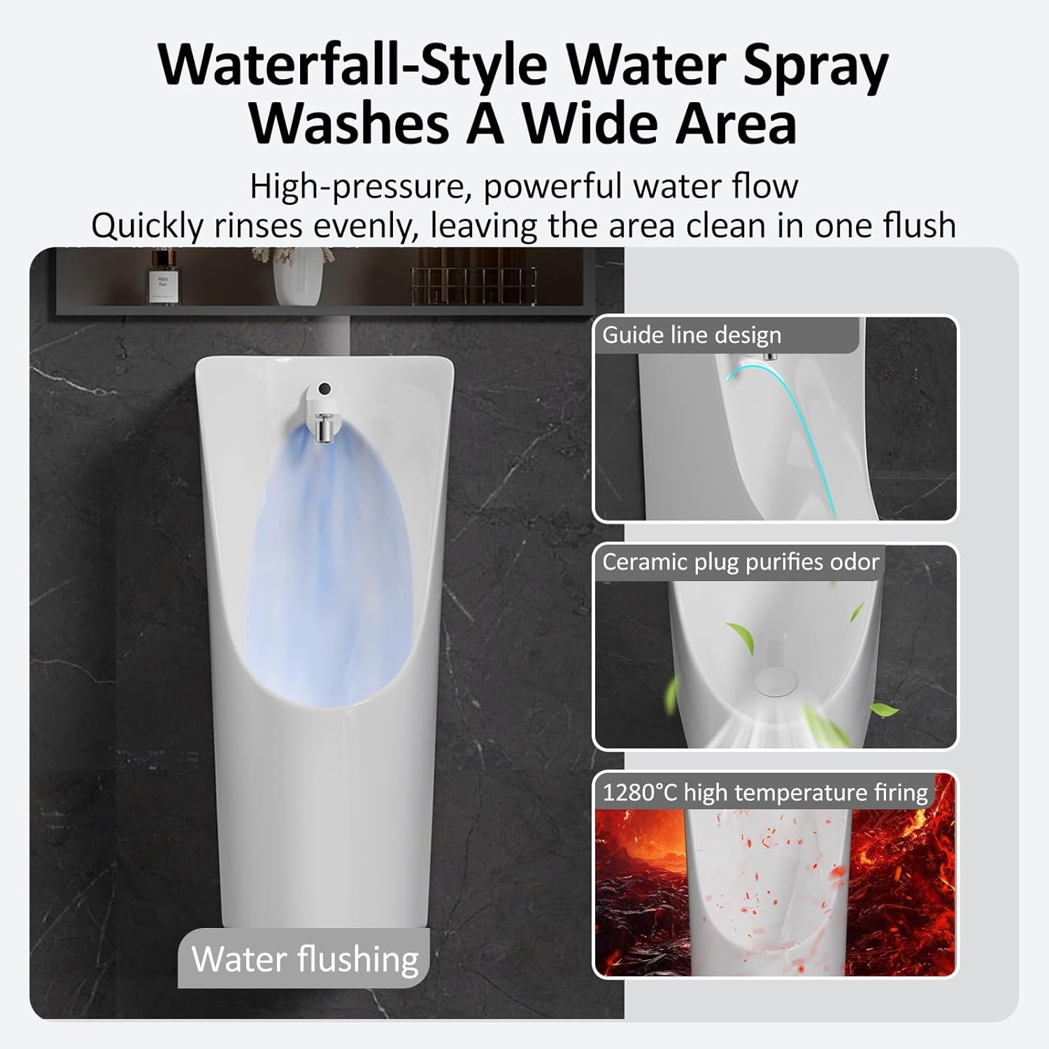 Wall Mounted Urinals for Men Commercial Washout Urinal Induction Adult Urinal Hanging Urinal with Flush Valve for Small Bathrooms Restrooms Home Hotel