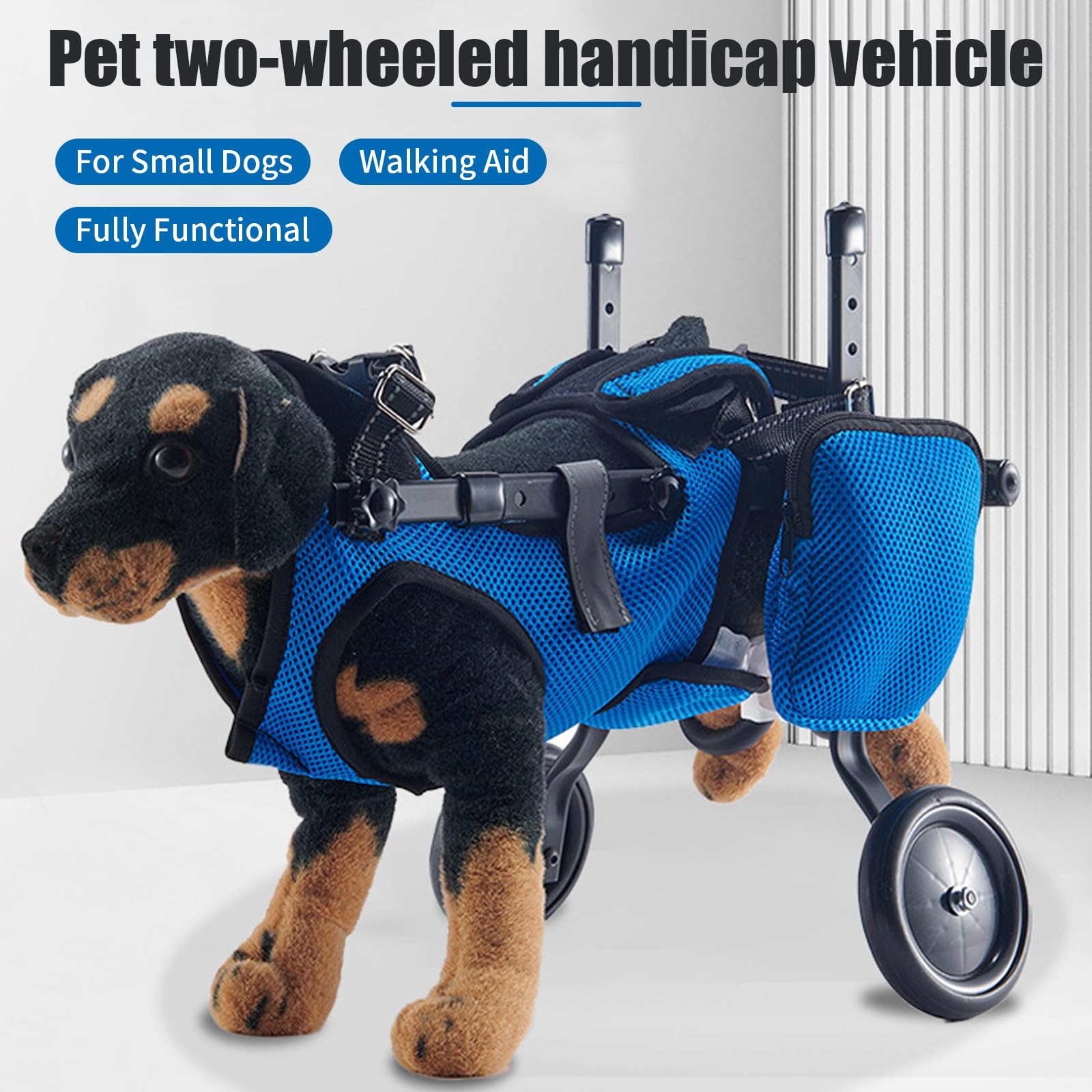 Silla de ruedas para patas traseras, ayuda a la curación, silla de ruedas ajustable de 2 ruedas para pequeños heridos, discapacitados, paralíticos o débiles en las patas traseras (azul, S)