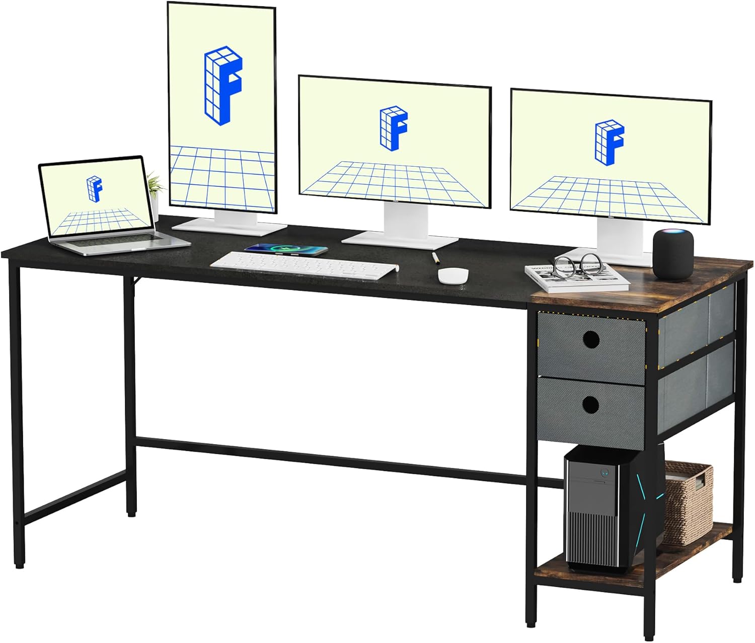 FLEXISPOT Desk 160x60x75cm, Fixed Computer Desk PC Table with Bookshelf ...
