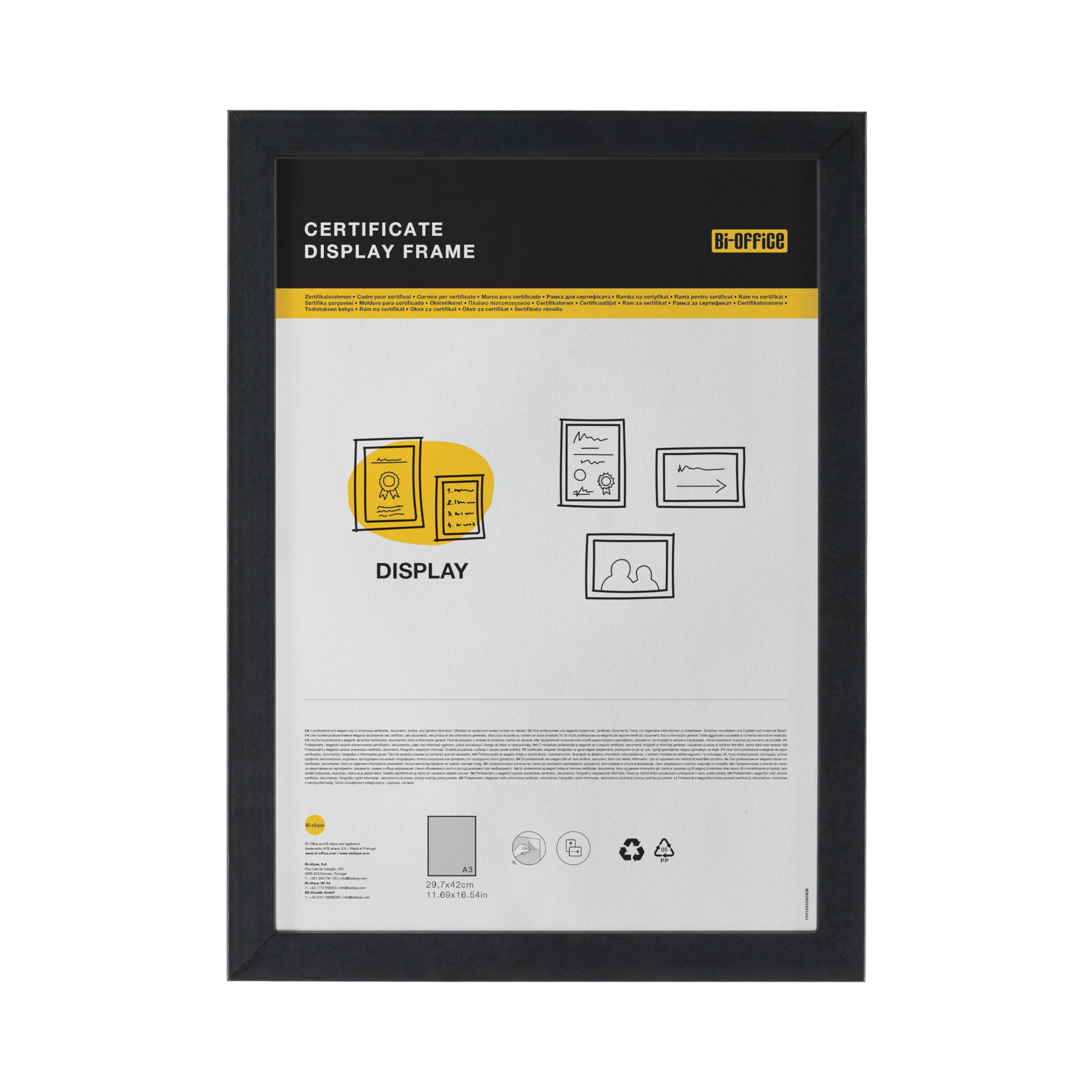 Bi-Office Certificate Display Frame, A3, Black Frame