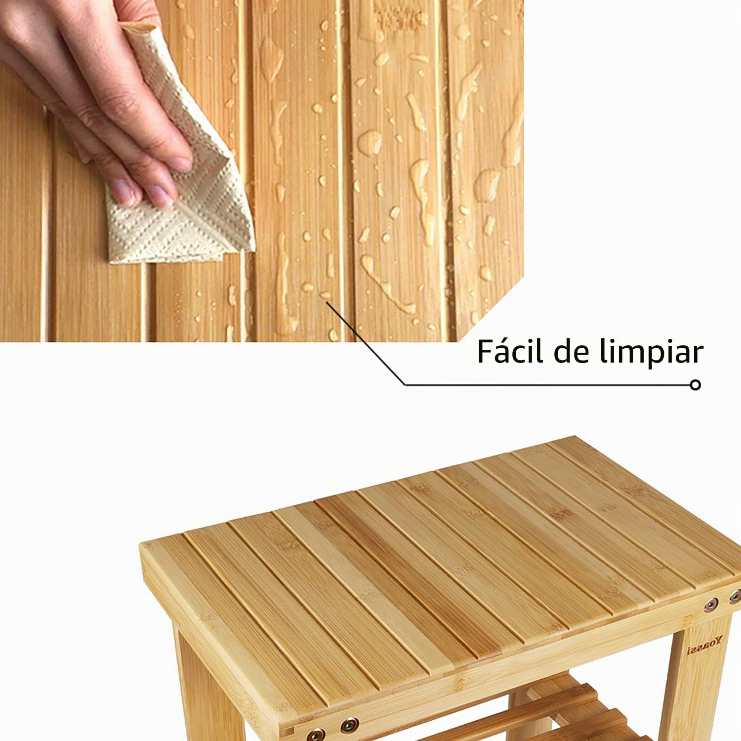 Yoassi - Taburete bajo de bambú Natural con Estante de Almacenamiento para niños y Adultos,31 * 24 * 34cm, Banqueta Multifuncional
