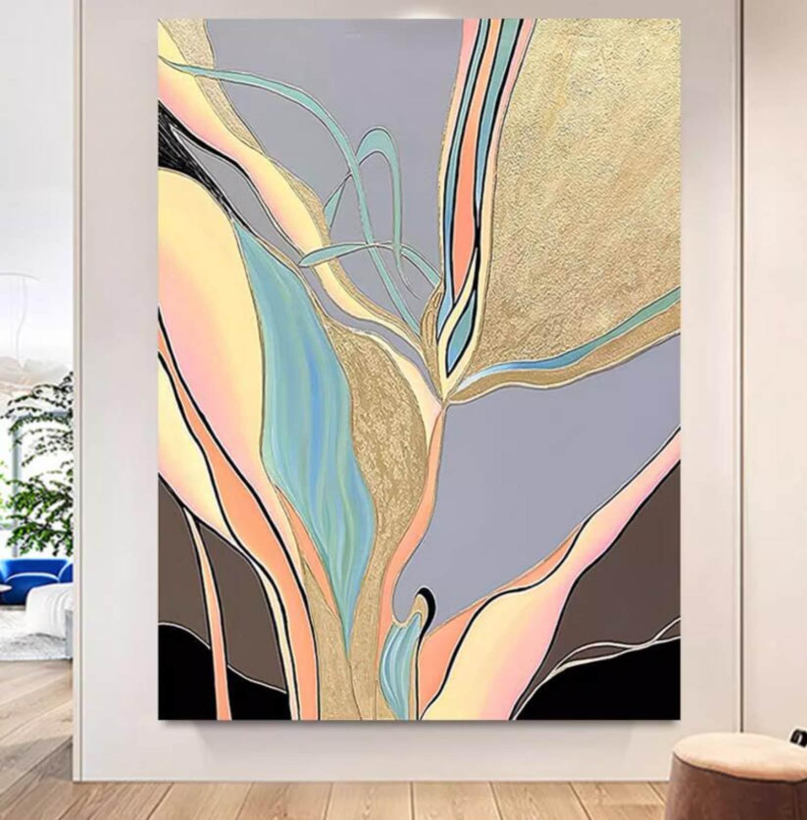 Grande peinture à l'huile de décoration murale moderne d'entrée de po