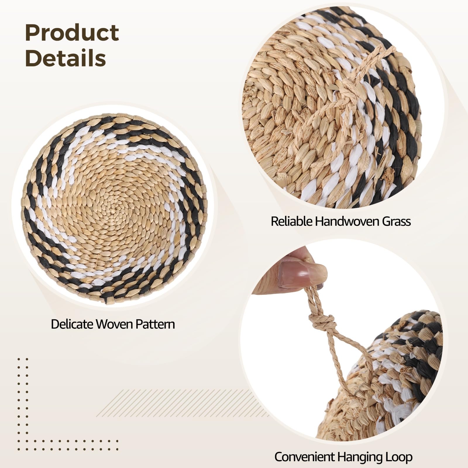 5-teiliges Boho-Rattan-Wandkorb-Set, handgefertigt, gewebtes Dekor für Zuhause und Büro, unverwechselbare Muster und Größen