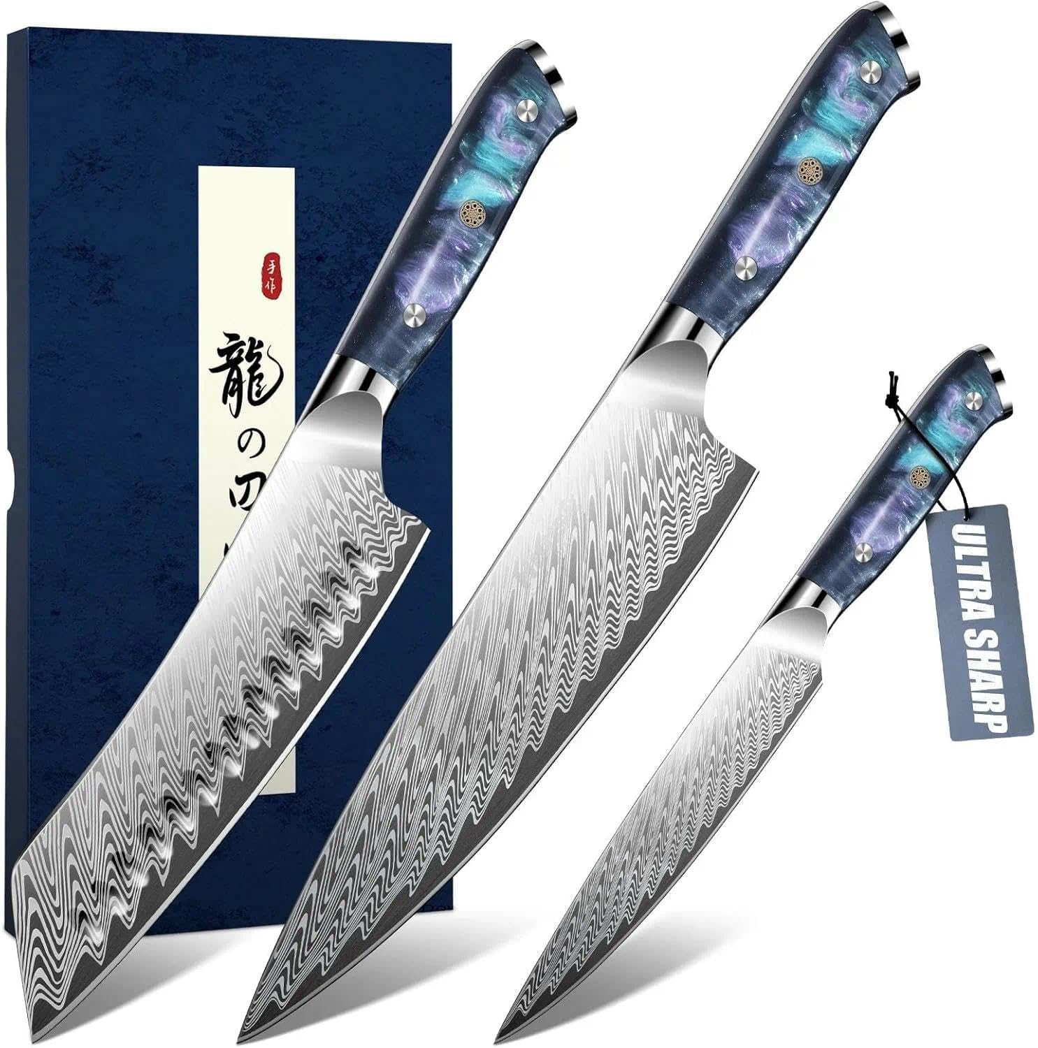 DRAGON RIOT Messerset 3-teilig, Ultra Scharfes Küchenmesser