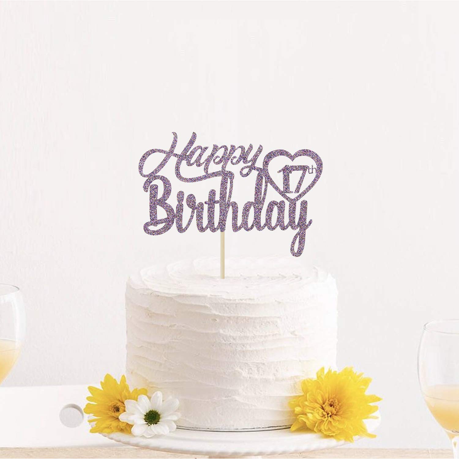 Amazon.com: Purple Glitter Happy 17th Birthday Cake Topper, Hello 17,  Cheers to 17 Years Old, Seventeen Years Old Party Decoration Supplies :  Grocery & Gourmet Food