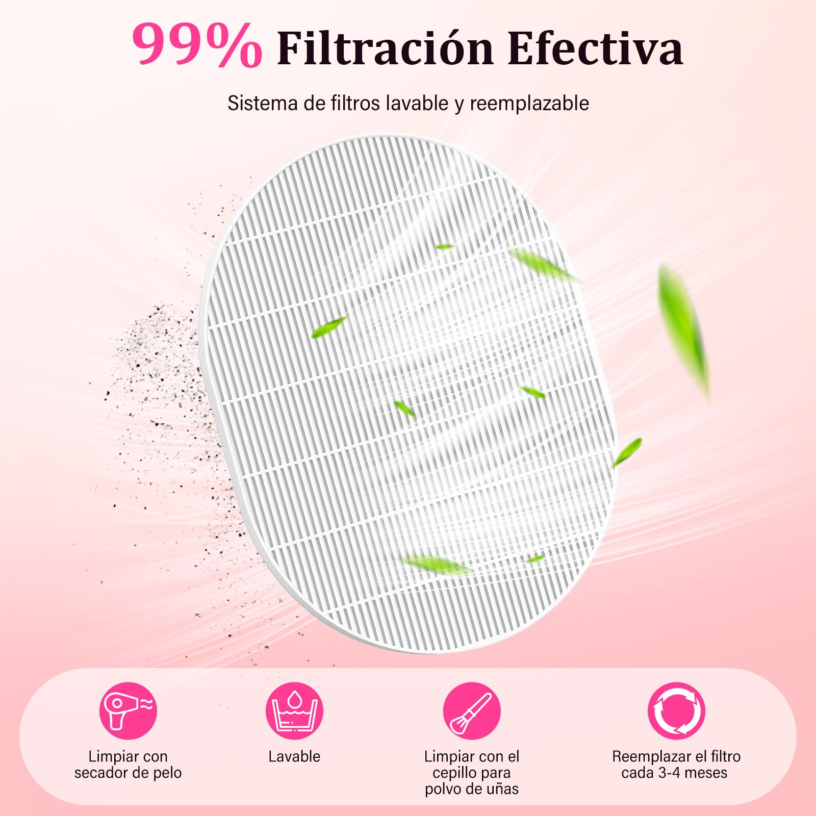 Aspiratore Unghie Professionale Aspiratore Unghie mit Filter Aspirapolvere regolabile per unghie artificiali in acrilico Manicure Pedicure.