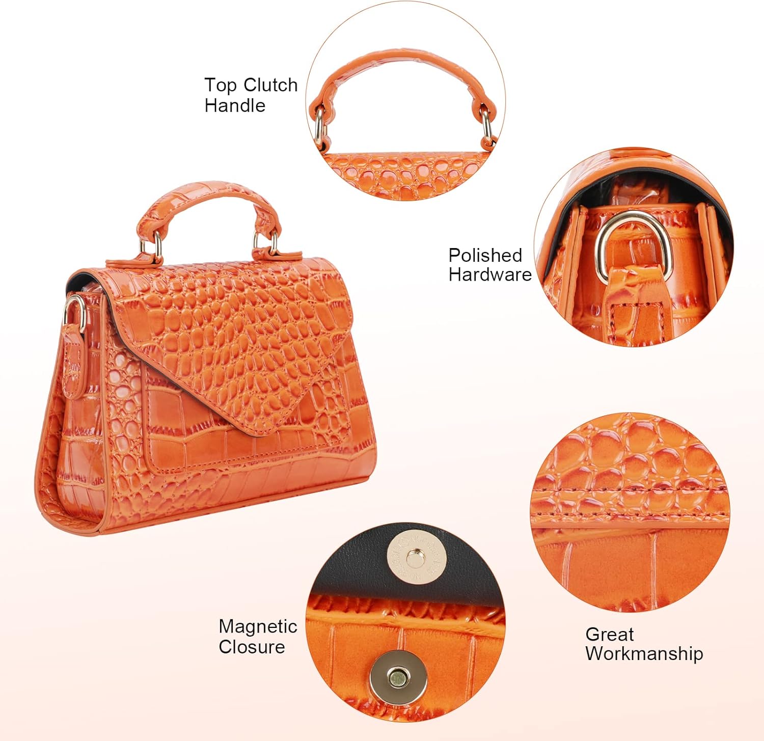 FAMYPAL Crocodile Crossbody Shoulder Bags for Women, Small Trendy Purse for Phone, Womens Top Handle Clutches Handbags - Image 5