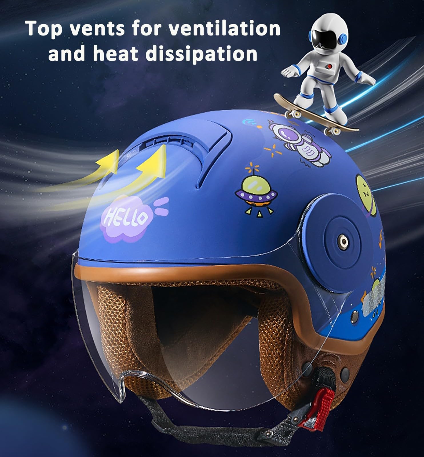 Kask dziecięcy, otwarty kask motocyklowy dla dzieci z wizjerem, regulowany kask na skuter, cruiser, motorower dla chłopców i dziewcząt w wieku 4-12 lat, 1, (48-54 cm)