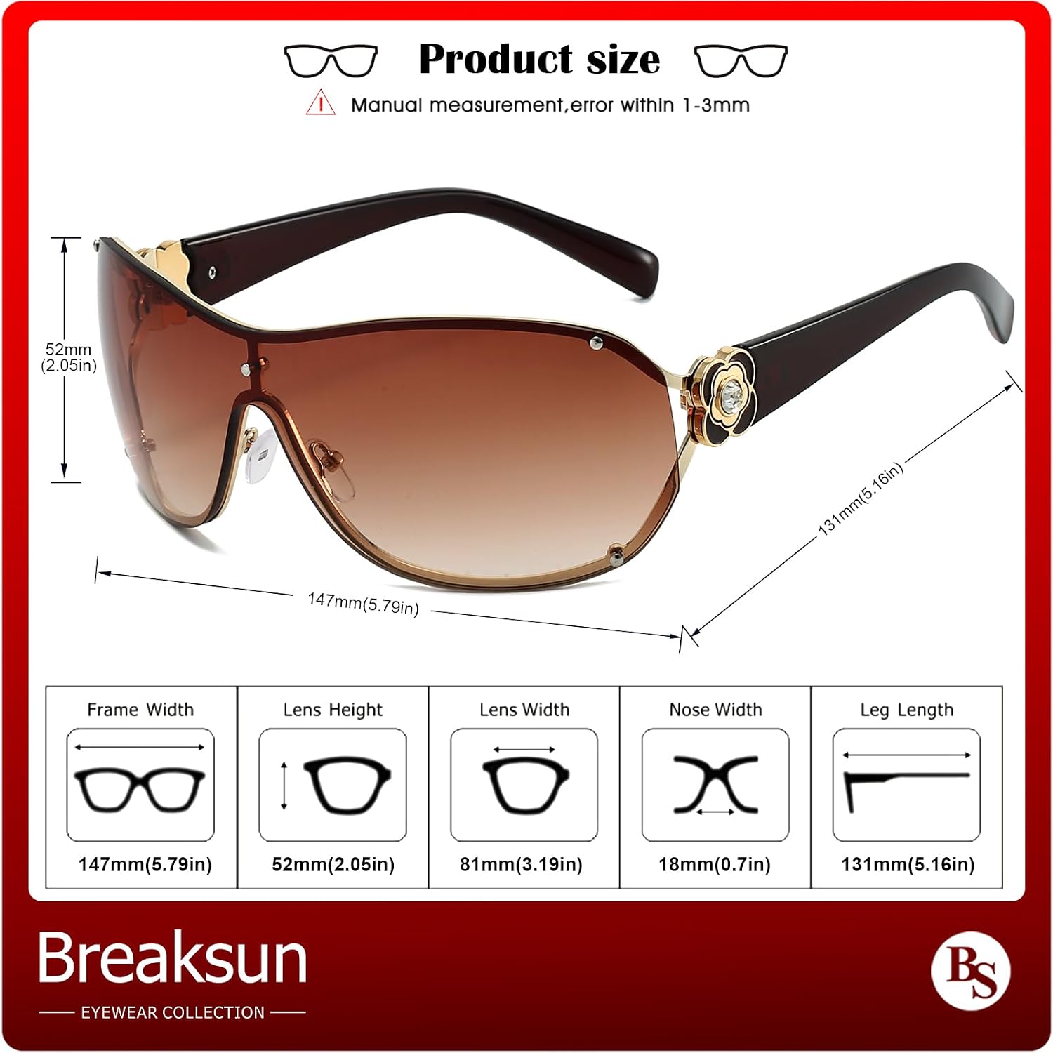 Breaksun Fashion Oversized Y2K Sunglasses for Women Men Luxury Wrap Around Shield Sun Glasses Trendy Rimless Shades