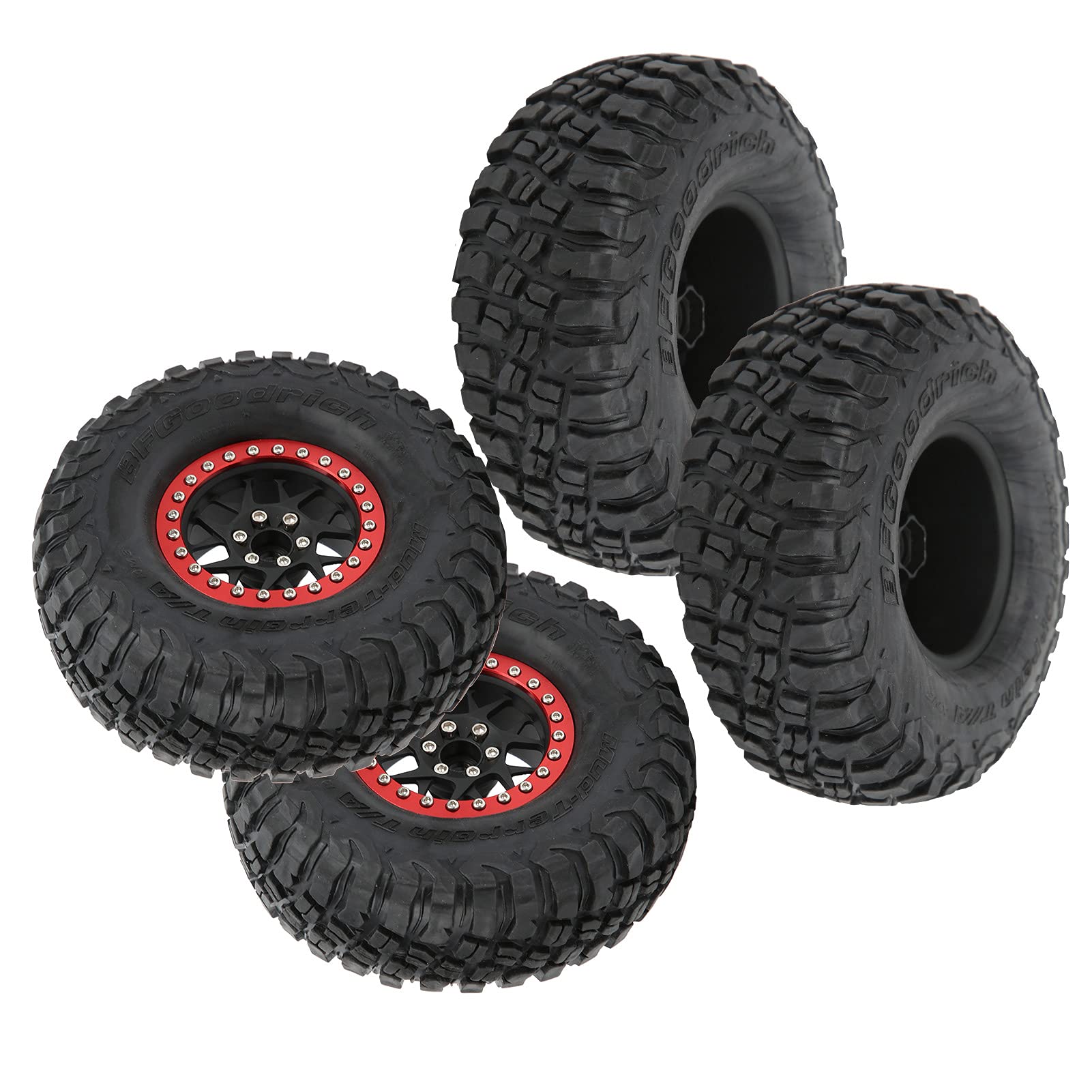VGEBY Pneumatici per Auto RC, Set di Pneumatici per Auto Telecomando in Gomma da 4 Pezzi 1/10 per/HSP Axial SCX10 D90(Rosso) Accessori per modellini di