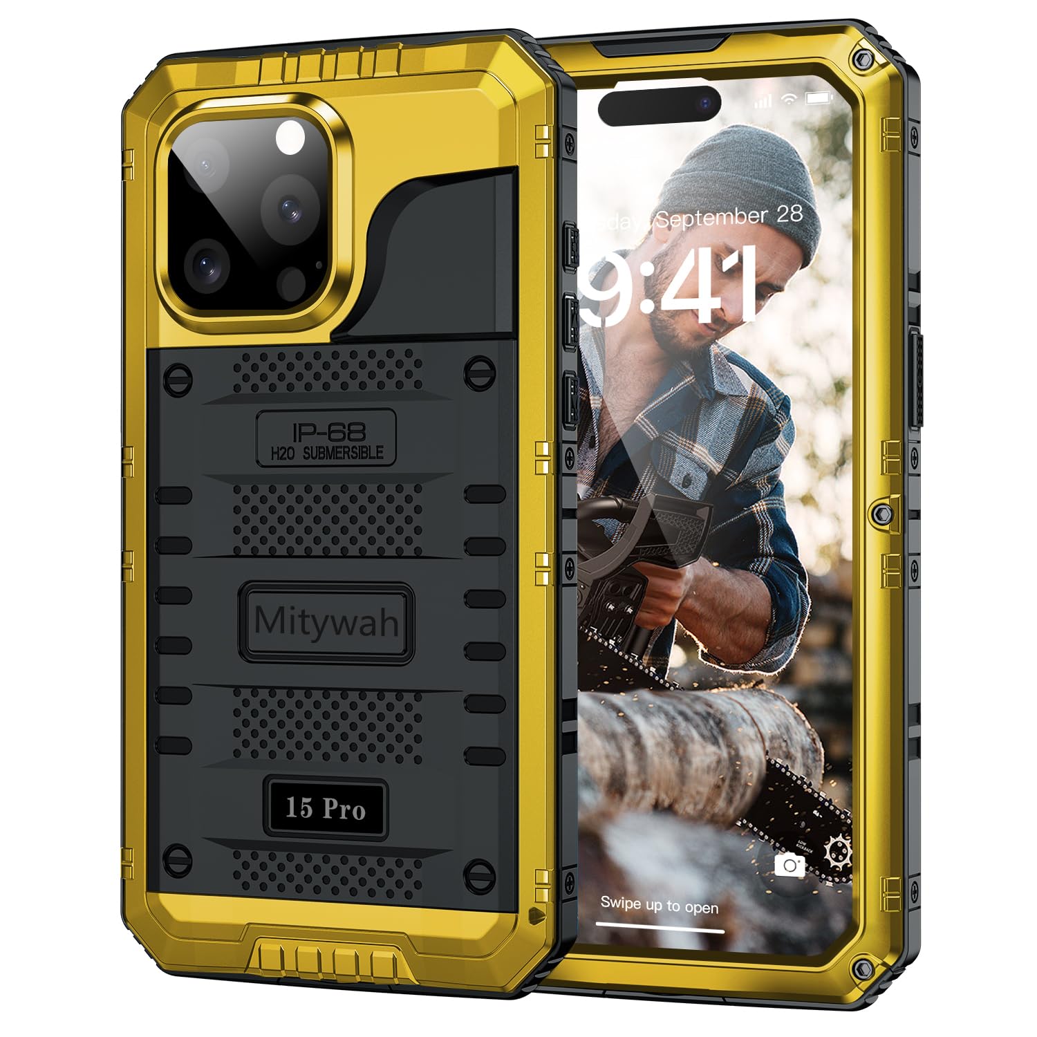 Mitywah Waterproof Case for iPhone 15 Pro, Heavy Duty Shockproof Case with Built-in Screen Protector, Full Body Underwater Protective Metal Case 6.1