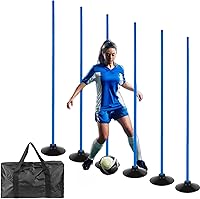 6-Pack 5FT Adjustable Agility Training Poles for Soccer, Basketball, Football, Dogs & Horses - Speed Drills Equipment with Rubber Bases & Bag (Blue)