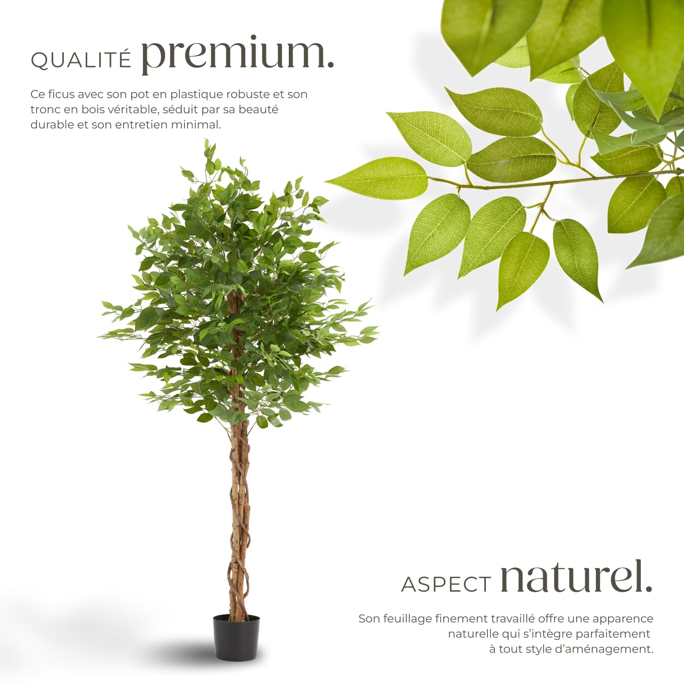 tectake® Plante Artificielle Ficus Artificiel 180cm Fausse Plante Interieur Arbre Vert Arbre Artificiel Décoration Maison idéal pour Décoration Salon Chambre Cuisine Dressing Chambre Enfant Bureau
