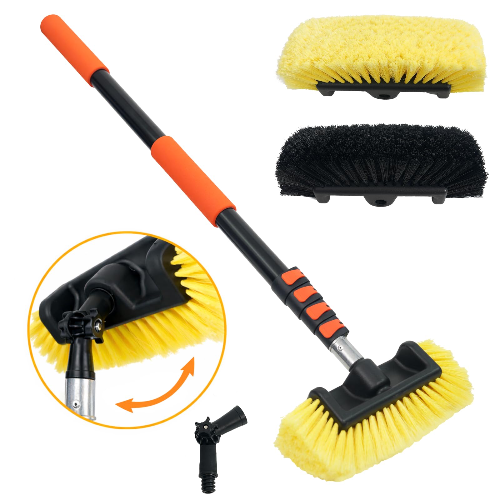 3,6 m Autowaschbürste mit Teleskopstiel aus Aluminium, Winkeladapter, 2er Set 30cm weiche & Harte Borsten, kratzfrei für Auto, LKW, Wohnmobil, Fenster, Dach, Solarpanel, Boden