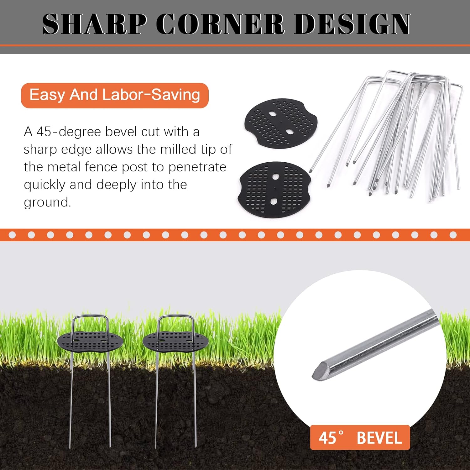 Tanstic 101Pcs Garden Stakes Staples Set, Including 50Pcs 6 Inch Landscape Staples, 50Pcs Gasket with 1Pc Hook Heavy Duty Garden Stakes U-Shaped Landscape Staples for Securing Lawn Fabric thumbnail