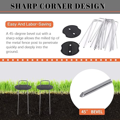 Miniatura 4 de Tanstic Juego de 101 estacas de jardín, incluye 50 grapas de paisaje de 6 pulgadas, 50 juntas con 1 gancho, estacas de jardín resistentes en forma