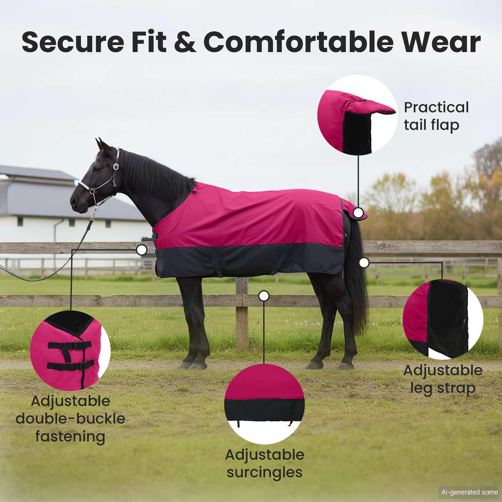 vidaXL Pferdedecke Rosa und Schwarz 135 cm Polyester, Moderne Pferde-Decke, Winterfest, wasserdicht, maschinenwaschbar, warm und gemütlich