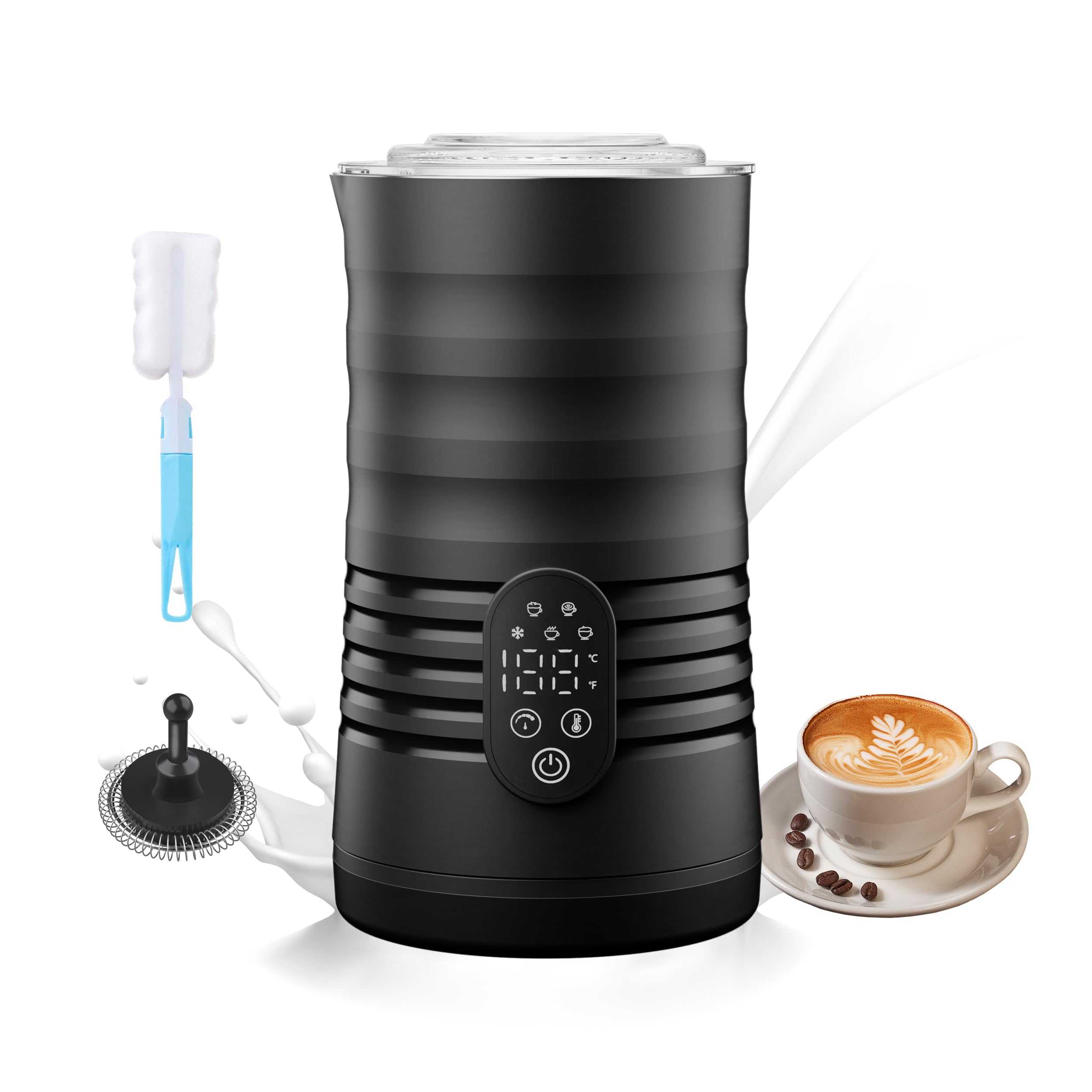 JIANYANA Montalatte elettrico magnetico 5 in 1, silenzioso, 30 dB, grande capacità, schiuma caldo/freddo, spegnimento automatico, 1-5 velocità, regolabile 40-70 °C, per barista domestico, per caffè