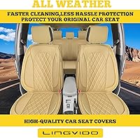 Vista 3 de LINGVIDO - Fundas de piel sintética para asientos de automóviles, protector deportivo e impermeable para vehículos, ajuste universal para Beige