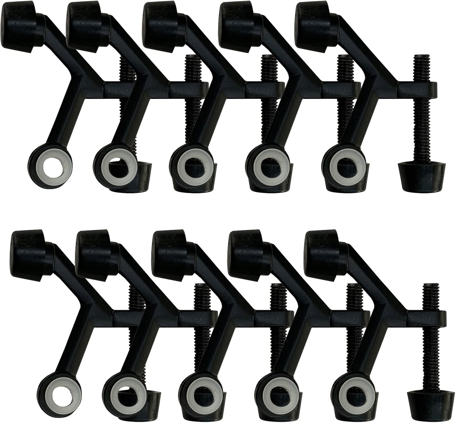 Design House Hinge Pin Door Stop Wall Protector with Rubber Tip, Design House Matte Black Adjustable Door Stoppers, 10-Pack, 189068
