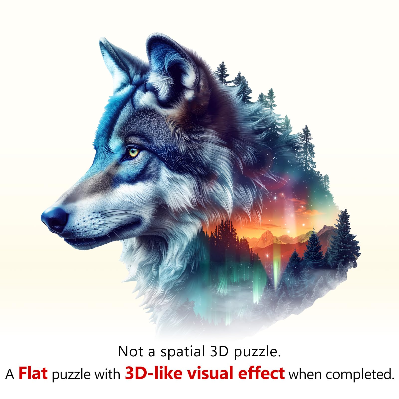 Puzzle en bois pour adultes - Loup aurore - L-190 pièces | Puzzle en bois de forme unique pour adultes, casse-tête en bois, puzzle en bois défi, 34 x 32,8 cm