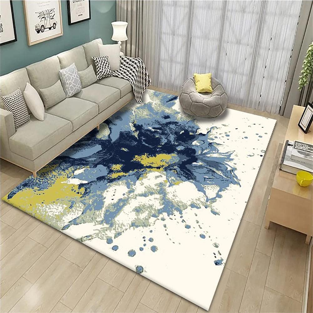 Tapis chambre enfant garçon 100x160cm moderne jaune et blanc abstrait