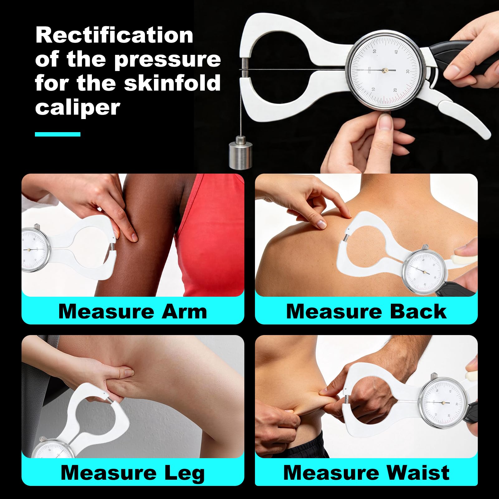 Skinfold Body Fat Caliper Measuring Tool Calibrador de Grasa Corporal con Pliegues Cutáneos Fácil de Usar Medición Precisa para Monitorear el Estado Físico del IMC