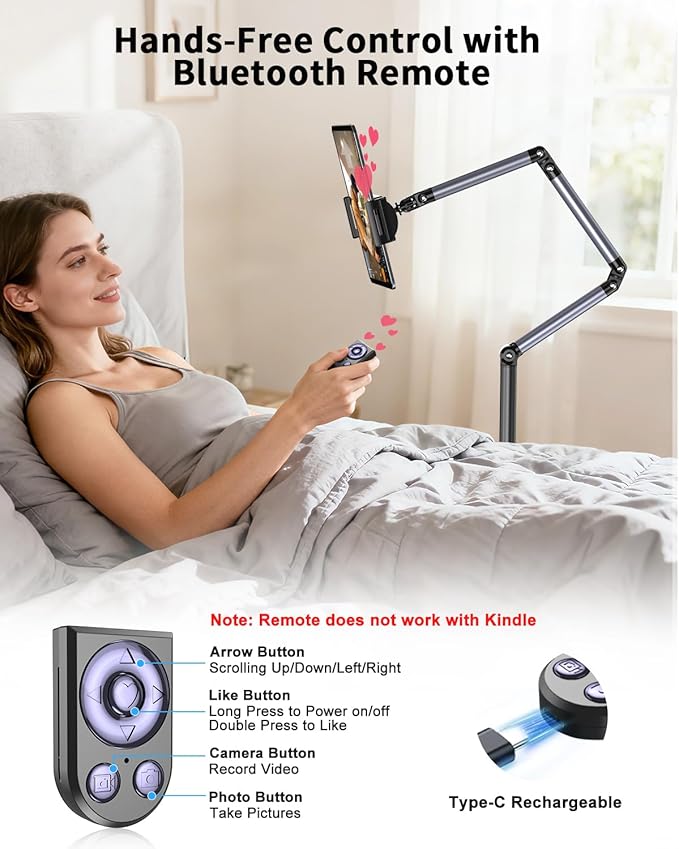 Soporte de Suelo Rodante para Tablets, Brazo Ajustable 360°, 4.7-15.6" miniatura 7