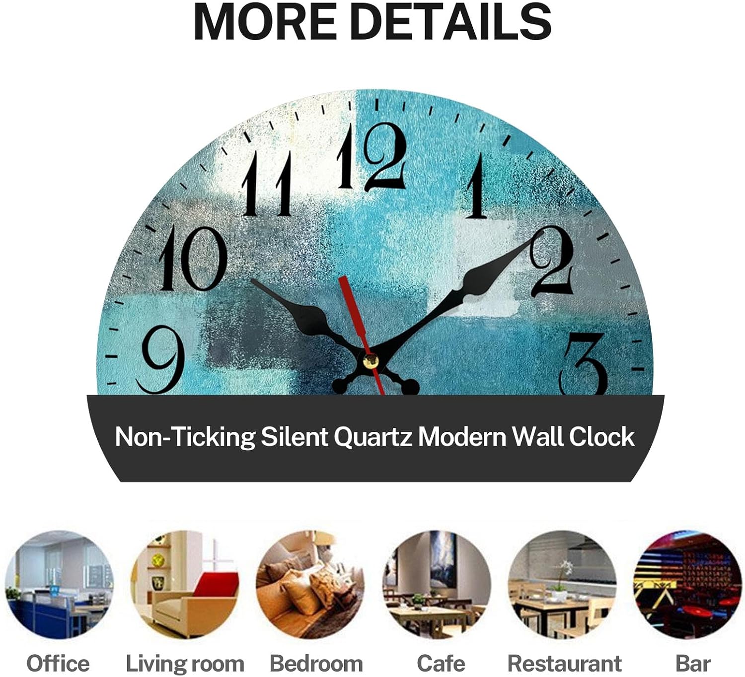 ArtSocket Round Wall Clock Silent Non-Ticking 12" Turquoise Abstract | Teal Wooden Painting Battery Operated Clock Home Decor for Living Room, Kitchen, Bedroom, and Office