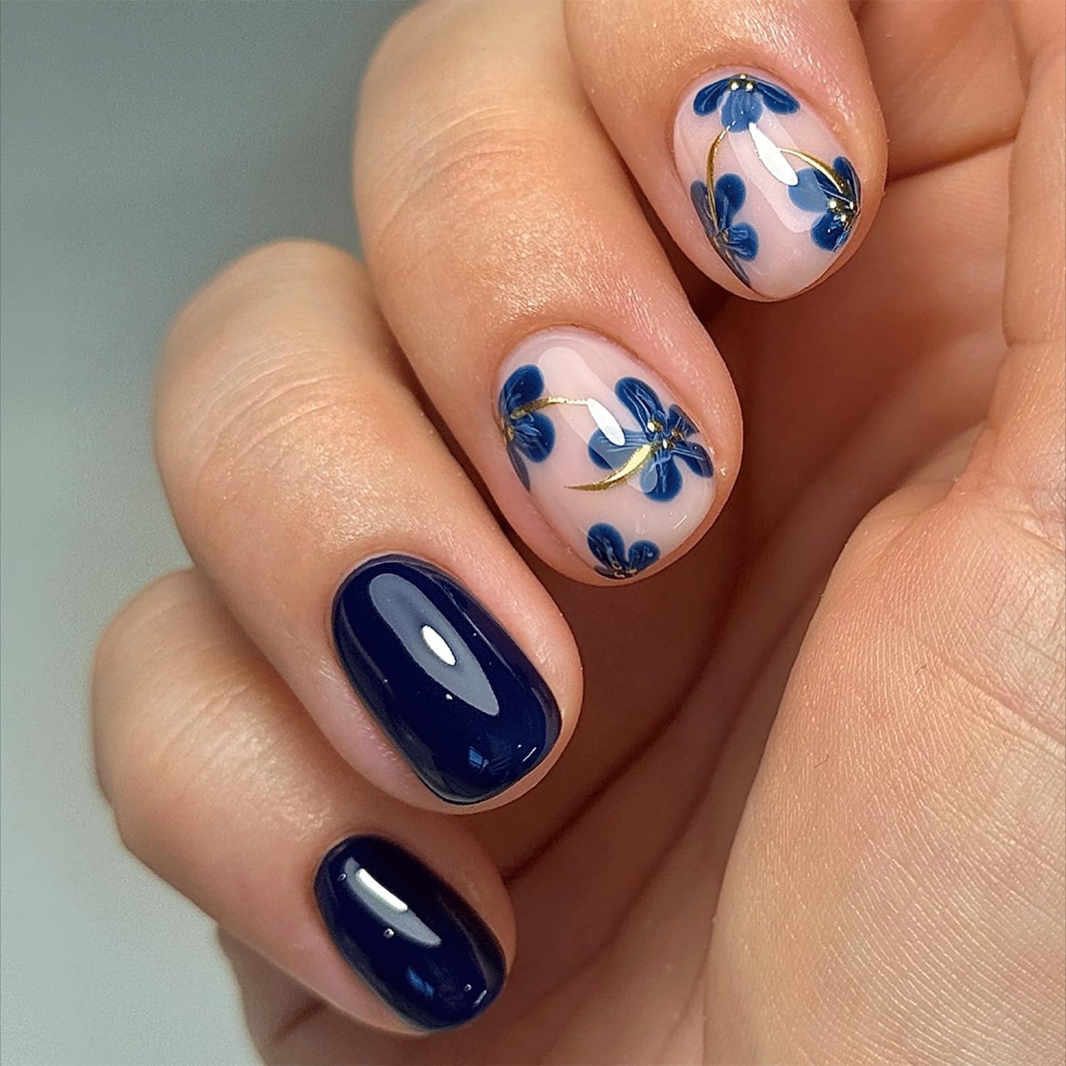 Flower Press On Nails - Short Oval Floral Acrylics