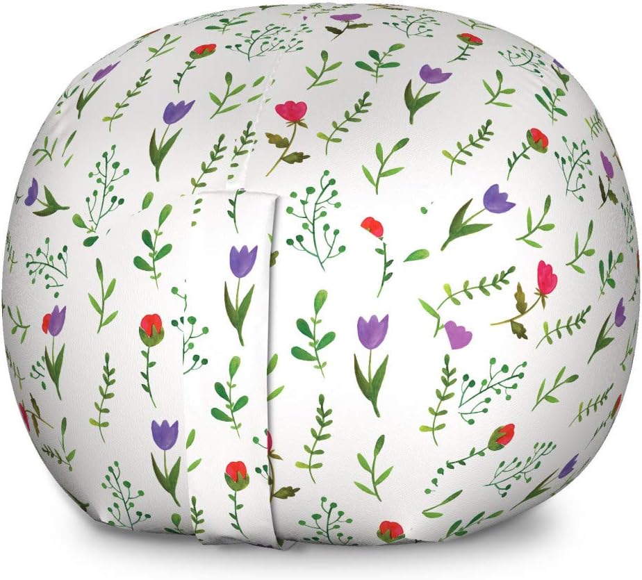 Ambesonne Floral Storage Toy Bag Chair, Watercolor Tulips Berries Twigs Buds Spring Awakening, Stuffed Animal Organizer Washable Bag, Large Size, Multicolor