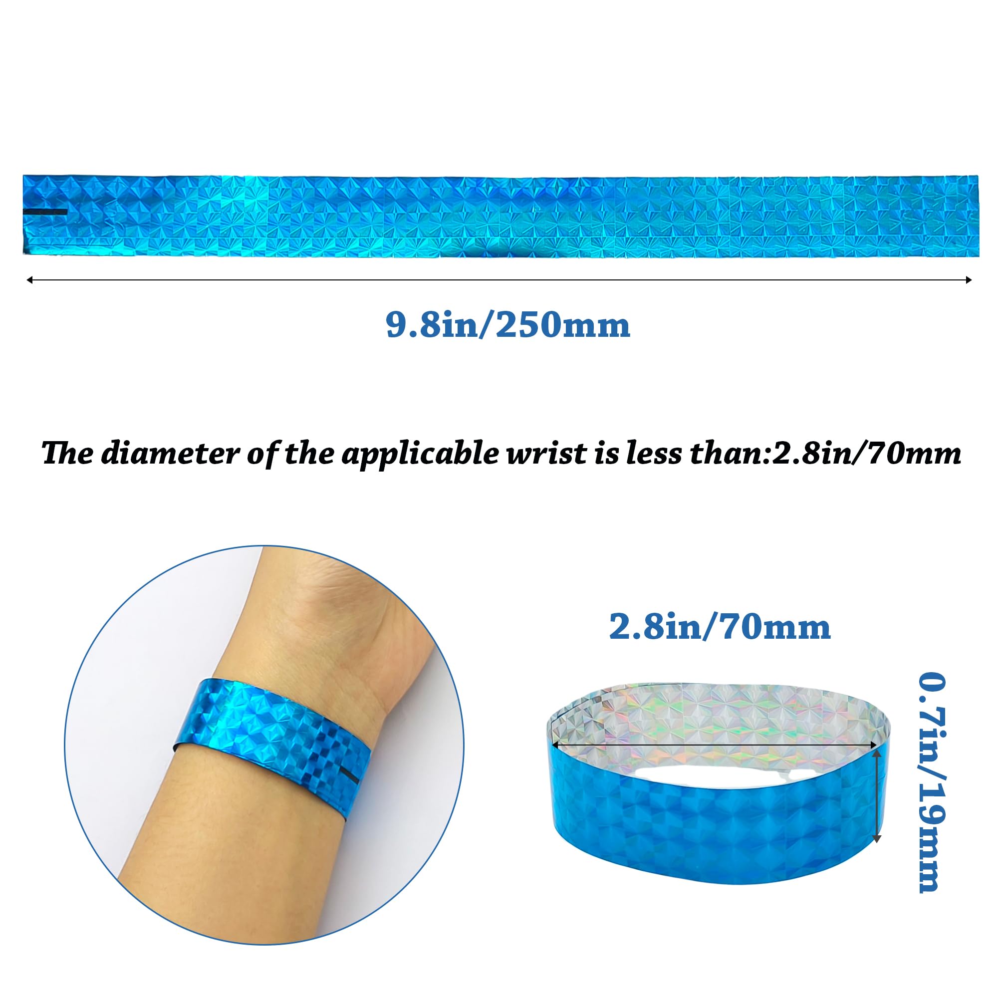 XCSJ Pack of 200 Holographic Bracelets, Waterproof Entrance Wristbands, Event Bracelets for Party, Festivals, Event, Competition, Concerts, 19 x 250 mm (Blue) - Image 2