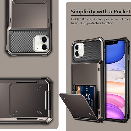 Miniatura 7 de Vofolen Funda para iPhone 11, cartera con 4 tarjeteros, ranura para identificación, puerta abatible, bolsillo oculto, antiarañazos, doble capa,