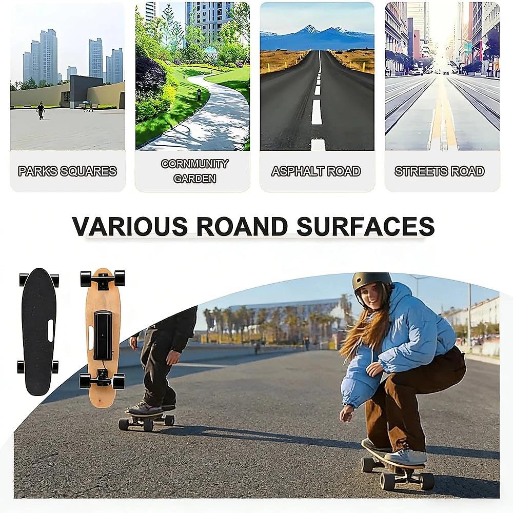 Skate Électrique avec Plateaux de Skateboard, Moteur 350W, Batterie 2000mAh, Vitesse Max 22km/h, Autonomie 8km, Léger pour Commutes Quotidiennes Brushless Télécommande Autonomie
