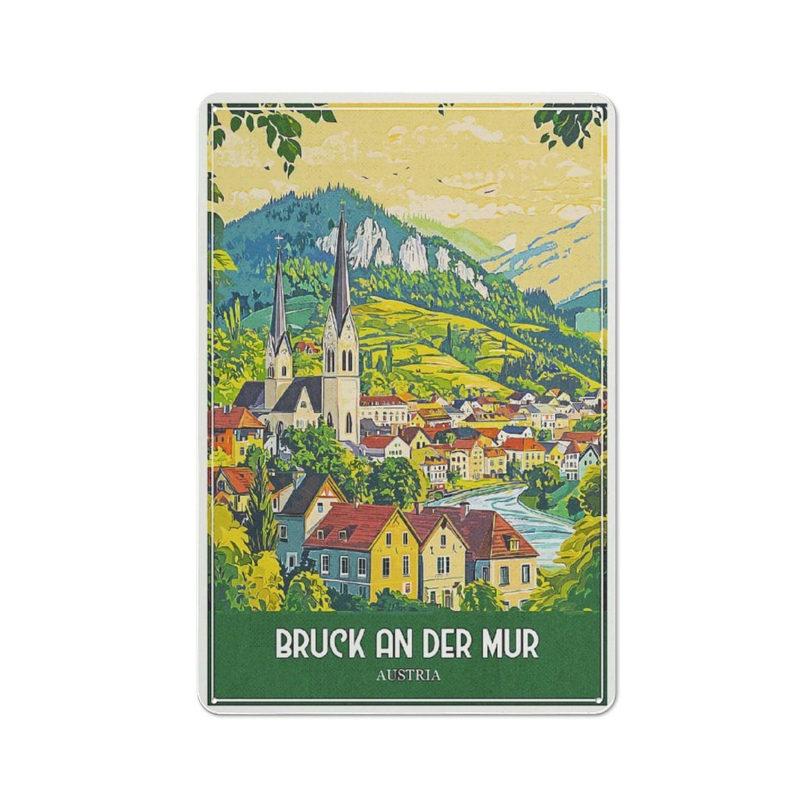 Junmoney Style-19 Retro Metal Wall Plaque 30X20cm Featuring Bruck An Der Mur Austria, Room Wall Plaque For Hallway, Home Bar, Garage Or Study