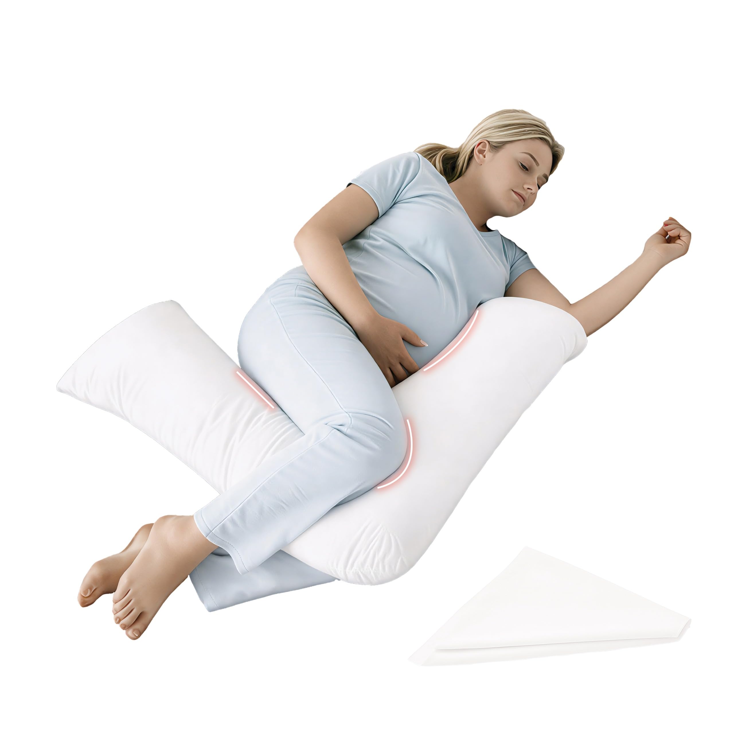EGYPTO Orthopaedic V Pillow with Pillowcase | Anti-Allergy V Shaped Pillows for Neck & Back | Ideal for Pregnancy, Nursing & Recovery Triangle Pillow (White)