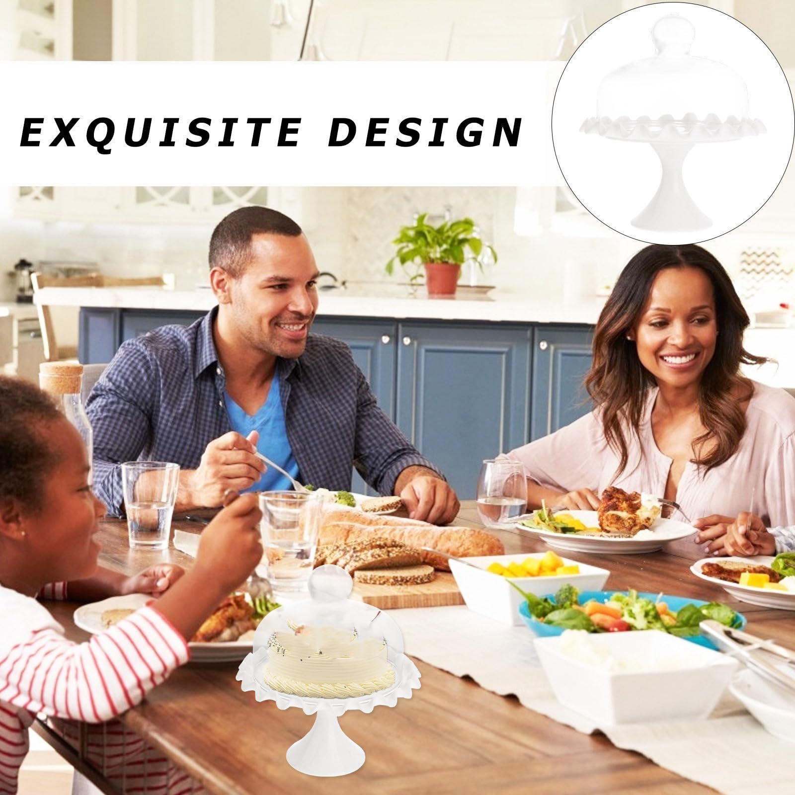 SHOWERORO 1ensemble Cloche Transparent pour Gâteau Couvercle Et Plateau pour Préserver Aliments Design Élégant pour Cuisine Et