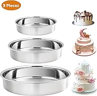 Vista 3 de P&P CHEF Juego de 3 moldes redondos de 8 pulgadas + 9.5 pulgadas + 11 pulgadas para hornear, de acero inoxidable para desmalezar cumpleaños