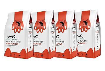 PETS EMPIRE Rose Flavour Cat Litter, Highly Absorbent Natural Mineral Bentonite Cat Sand Litter ,Scent Long Lasting No Dust Kitty Litter, Non-Tracking Cat Litter Clumping -5kg ( Pack of 4 )