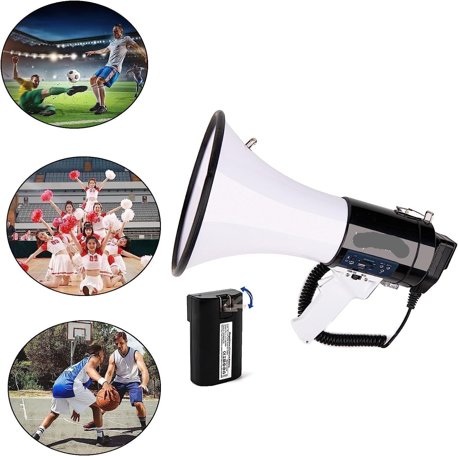 Megáfono Megáfonos para Exteriores, Altavoz Bluetooth, Megáfono, Soporte Mp3, Altavoz Ligero Portátil para Árbitro Megáfono Volumen Ajustable