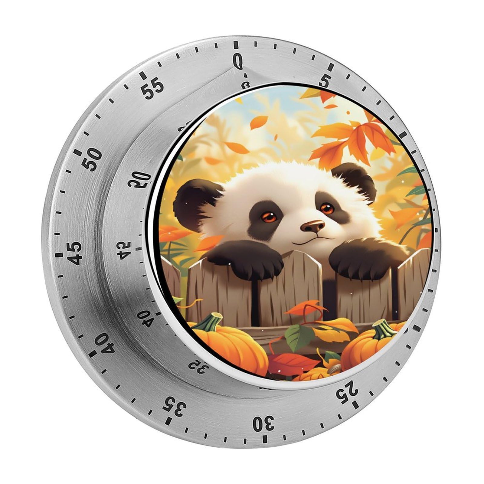Fall Panda Pumpkin 60 Minute Wind Up Timer,Visual Mechanical Magnetic Timer with Loud Alarm for Kitchen