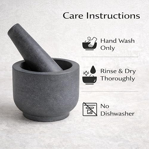 Miniatura 7 de Juego de mortero y mano de piedra de mármol, para moler especias, preparar pesto, machacar hierbas, triturar pastillas, tamaño regular (mortero de