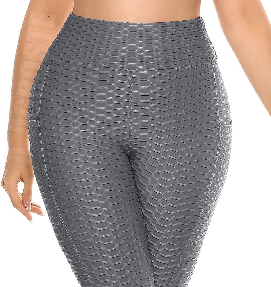 A AGROSTE Women's High Waist Yoga Pants Tummy Control Workout Ruched Butt Lifting Stretchy Leggings Textured Booty Tights