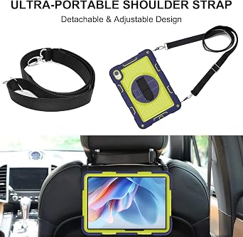 Tablet Case for Huawei MatePad Air 11.5/Huawei MatePad 11.5 S/Huawei MatePad 11.5, Tablet Shockproof Cover with 360 Rotating Stand and Wrist Strap, Shoulder Strap Navy Blue+Yellow Green