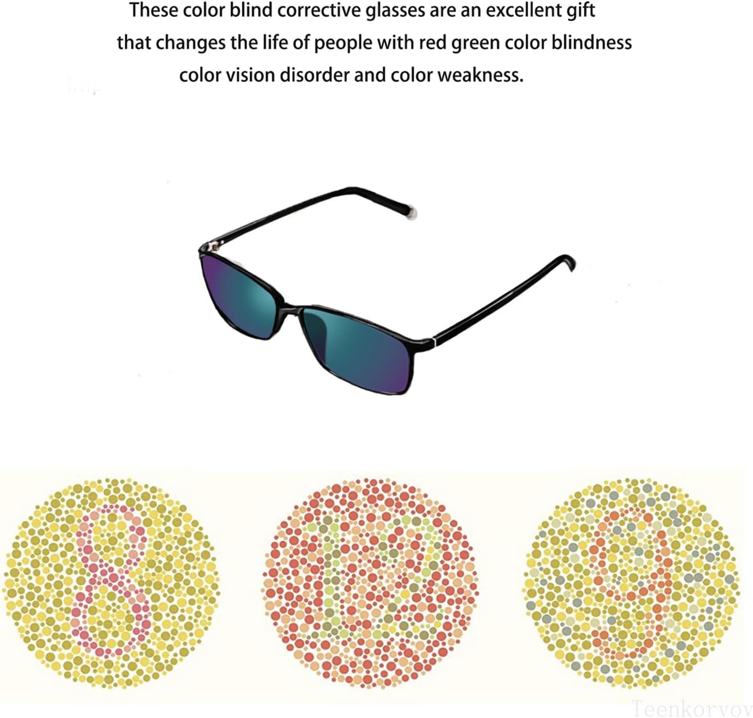 Teenkorov Double Coating Color Blind Glasses for Men and Women with Red-Green Blindness,Can Blue Light Blocking