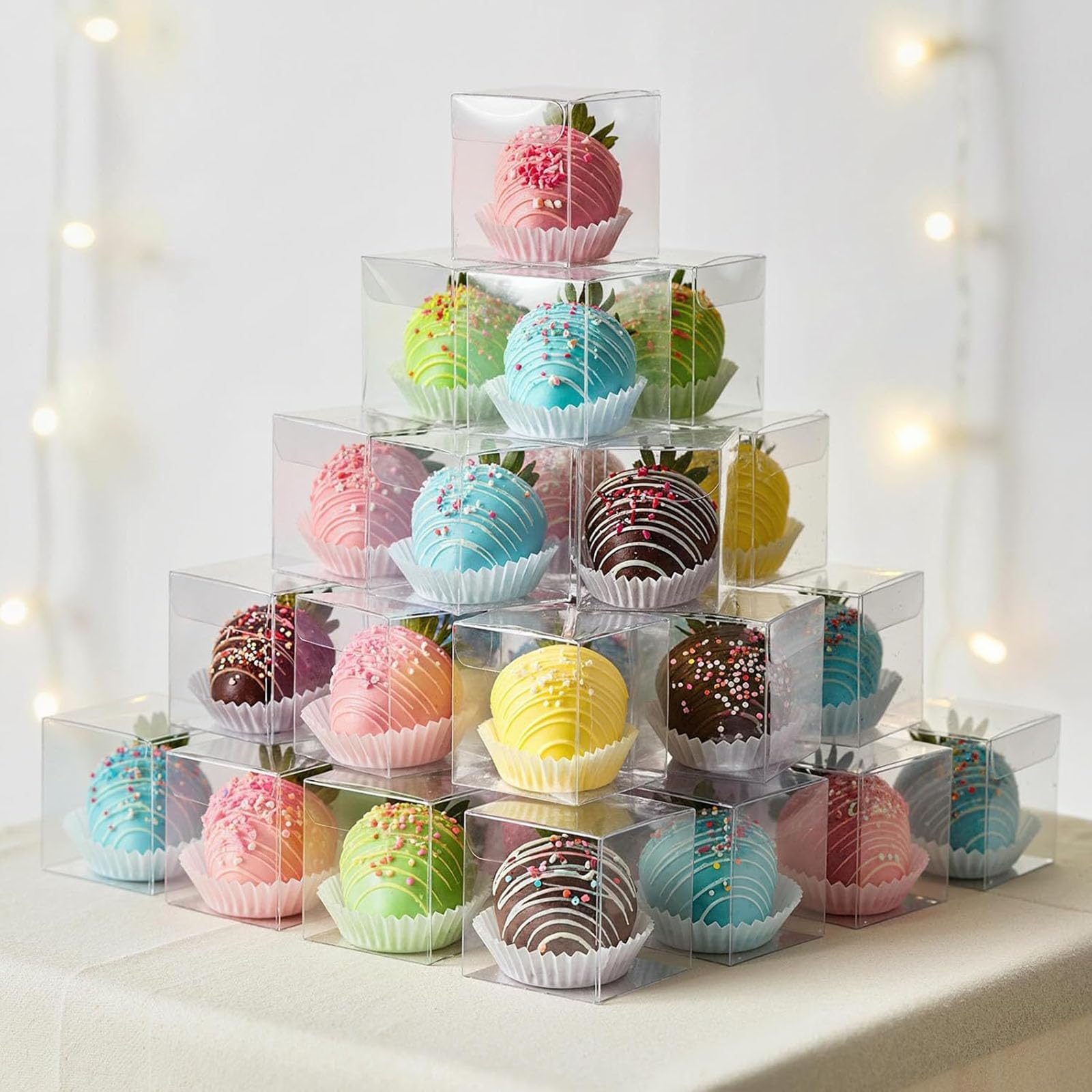VGOODALL 100 Pcs Clear Favor Boxes, 2x2x2 Inch Small Transparent Cube Gift Boxes for Candy, Macarons, Jewelry, Wedding, Birthday, Baby Shower Party Favors
