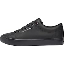 Tommy Hilfiger Scarpe da Ginnastica Basse da Uomo in Pelle Vulcanizzata, Nero Triplo Nero, 44 EU