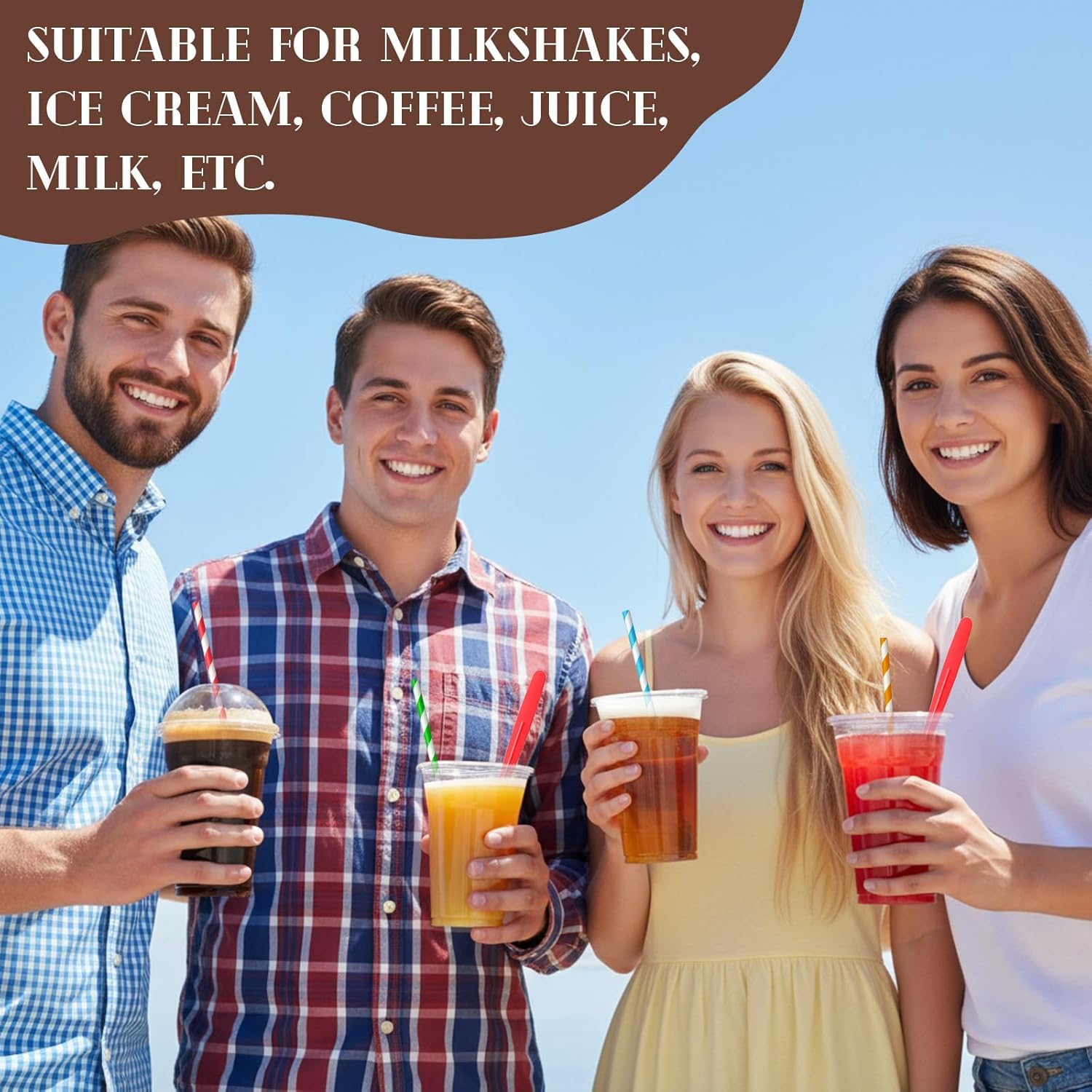 80 Sets Disposable Utensils, 12 oz Plastic Root Beer Float Cups Parfait Cups, 8.27 Inch Sundae Spoons and Striped Paper Straws Plastic Utensils Party Supply for Ice Cream Cold Drinks