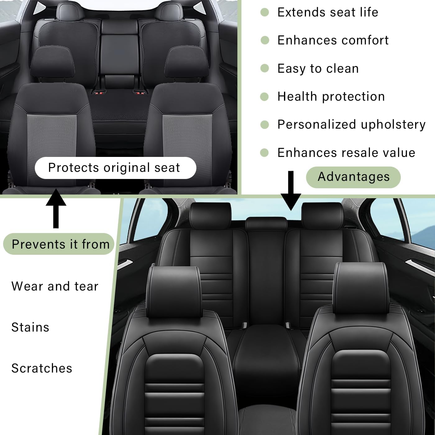 Leather Car Seat Covers Fit for Ford F250 2011-2024, 5 Seats Non-Slip Waterproof Car Seat Cover, Sporting Style Full Set Accessories (Black)
