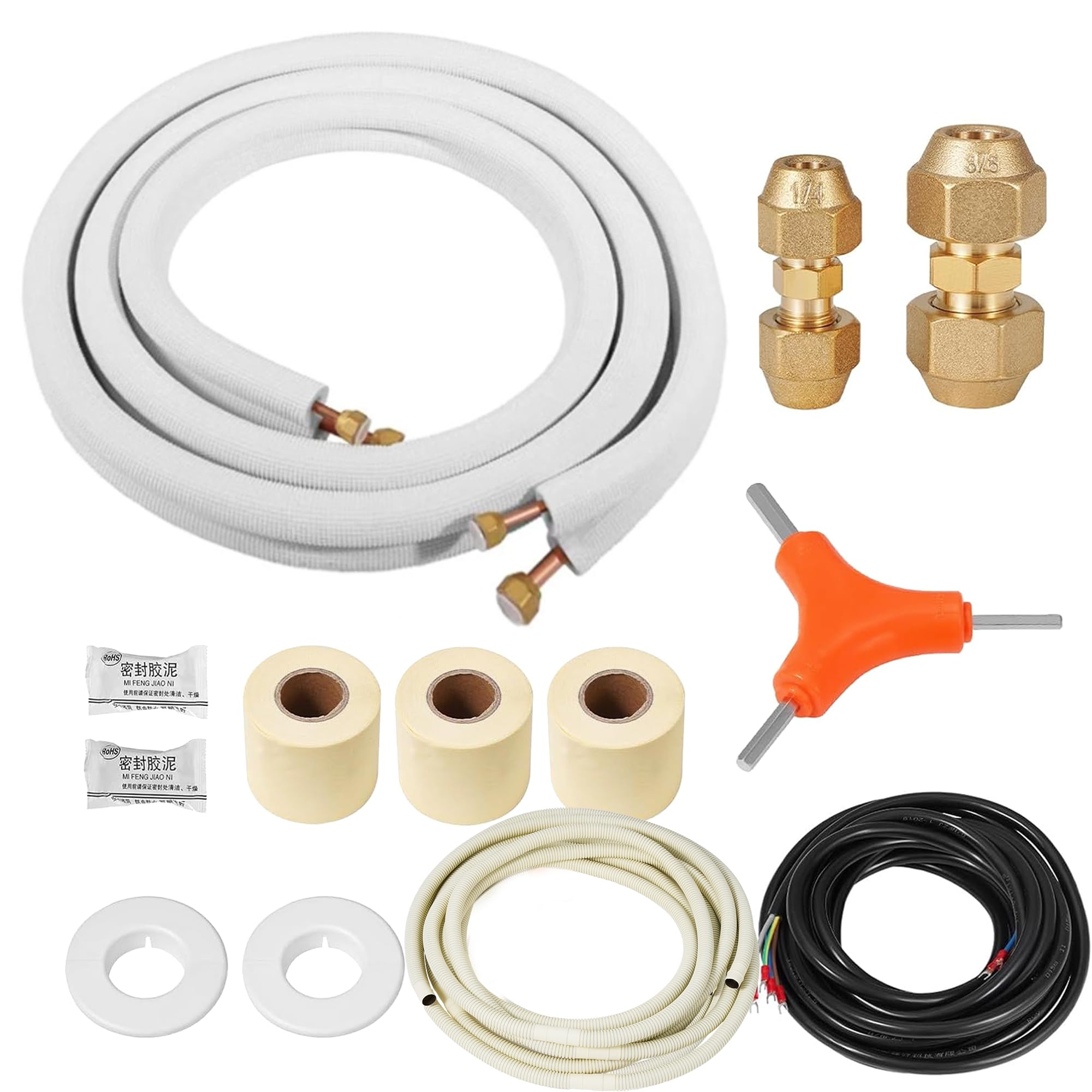 Photo 1 of 10 Ft Mini split Line set, 1/4"& 3/8" 0.D. Flared copper TubingPipes & 3/8" Thickened PE insulated Coil with Nuts &Installation Kit for Mini Split Air Conditioner & Heat System